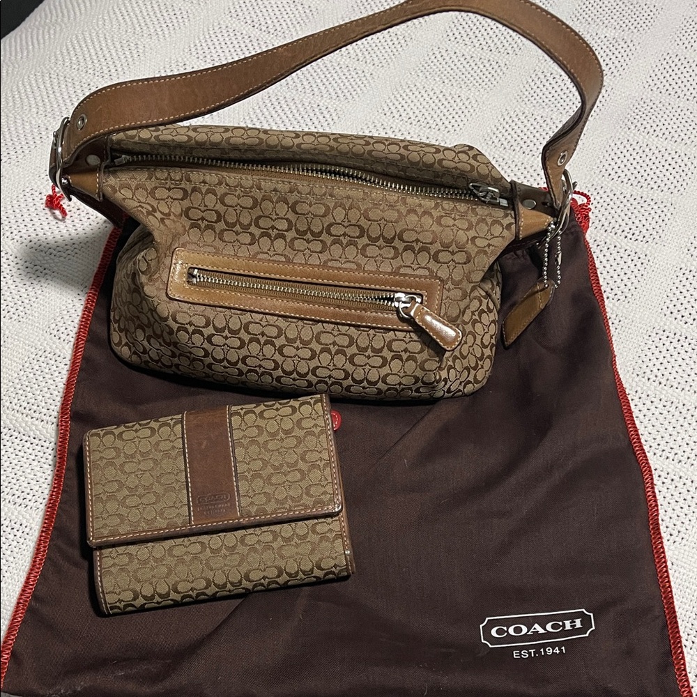 Coach Tan and Brown Mini Bag